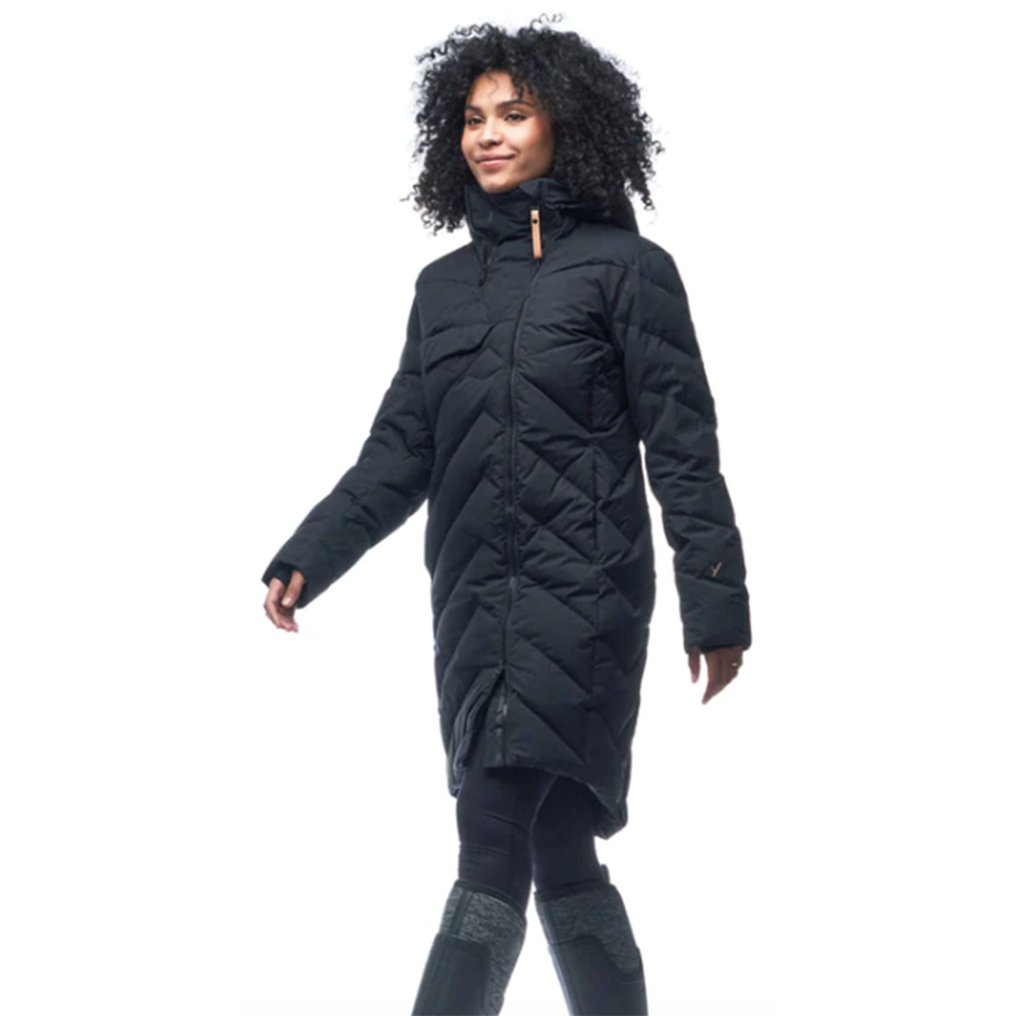 Indyeva Leggero Quilted Down Blend Parka in Black side view