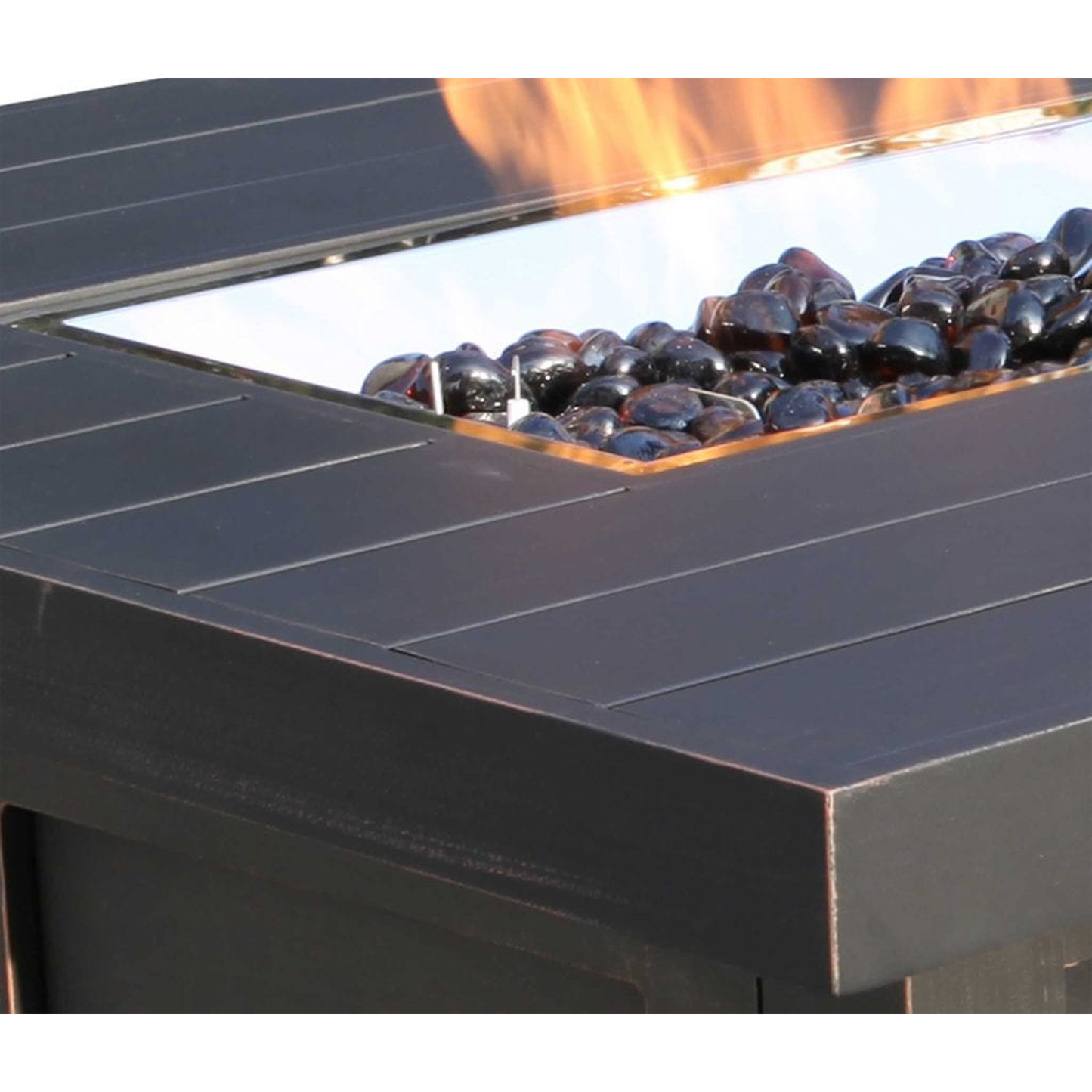 Close up view of the cabana coast monaco 50"x32" fire table