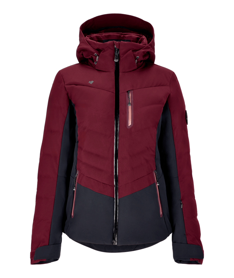 Maroon and black jacket with a hood on a transparent background
