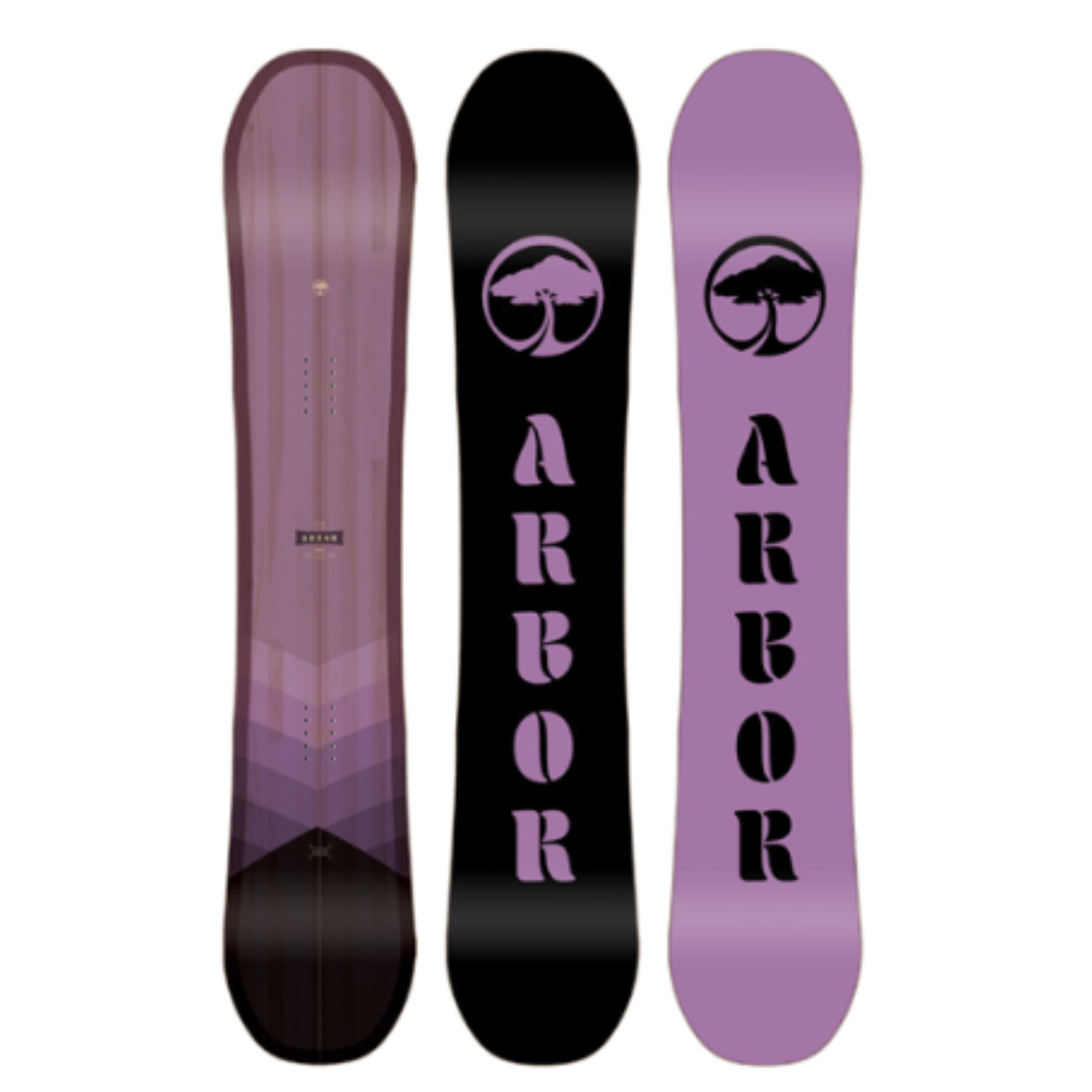 Arbor ethos resort/all-mountain snowboard in purple and black