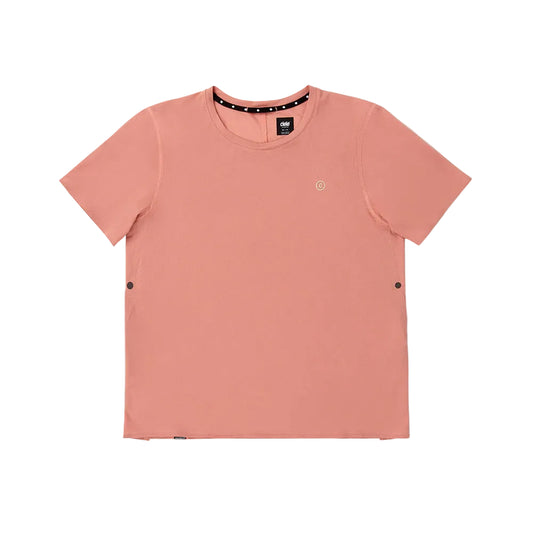 Pink t-shirt with black buttons on a white background