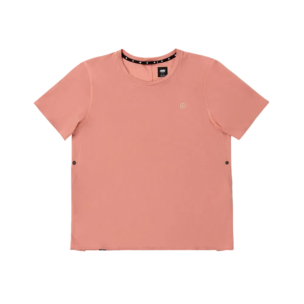 Pink t-shirt with black buttons on a white background