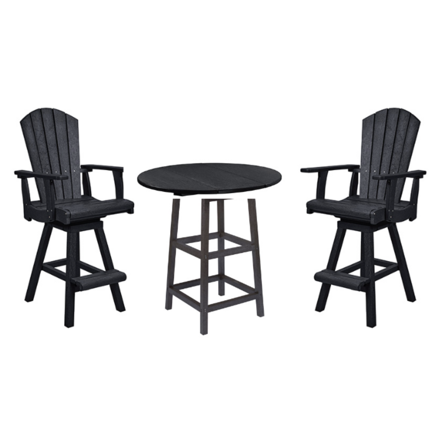 C.R.P. Swivel Patio Set in frame colour black with table and swivel chairs