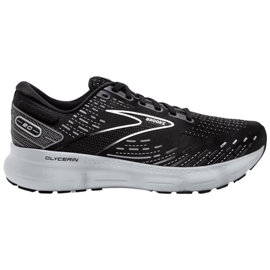 Brooks Men's Glycerin 20 running shoes in black and white.
