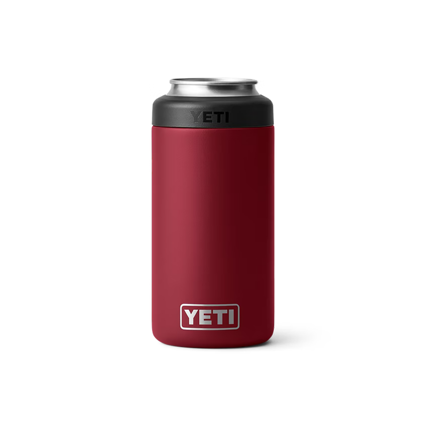 front view of the yeti rambler colster tall in the colour harvest red