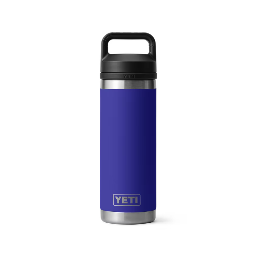 front view of the yeti 18oz bottle with chug cap in the colour offshore blue