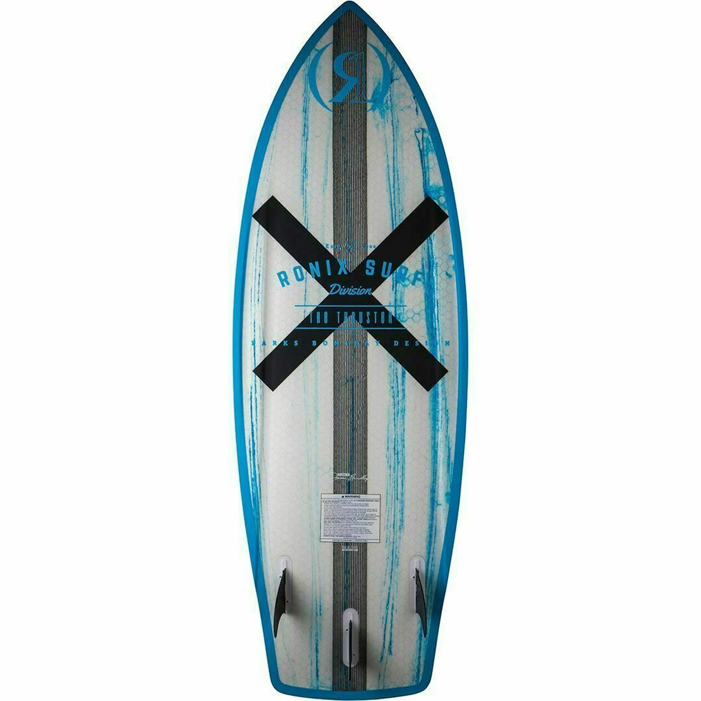 Bottom view of the Ronix Hex Thruster wake surf board