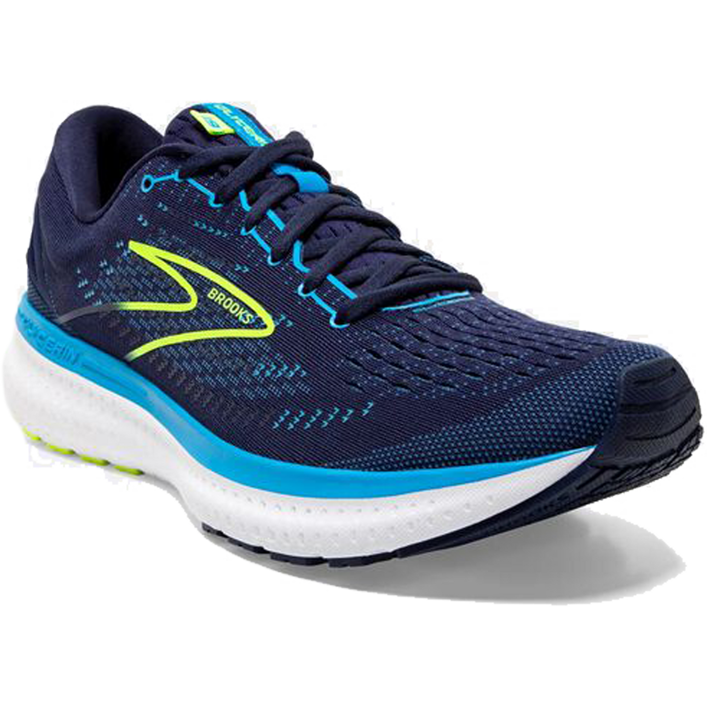 The brooks mens glycerin 19 running shoes in nmavy/blue/nightlife