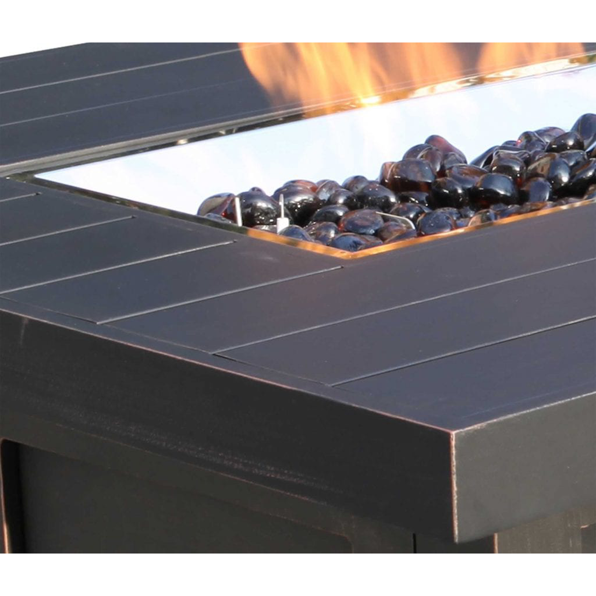 Close up view of the cabana coast monaco 50"x32" fire table 