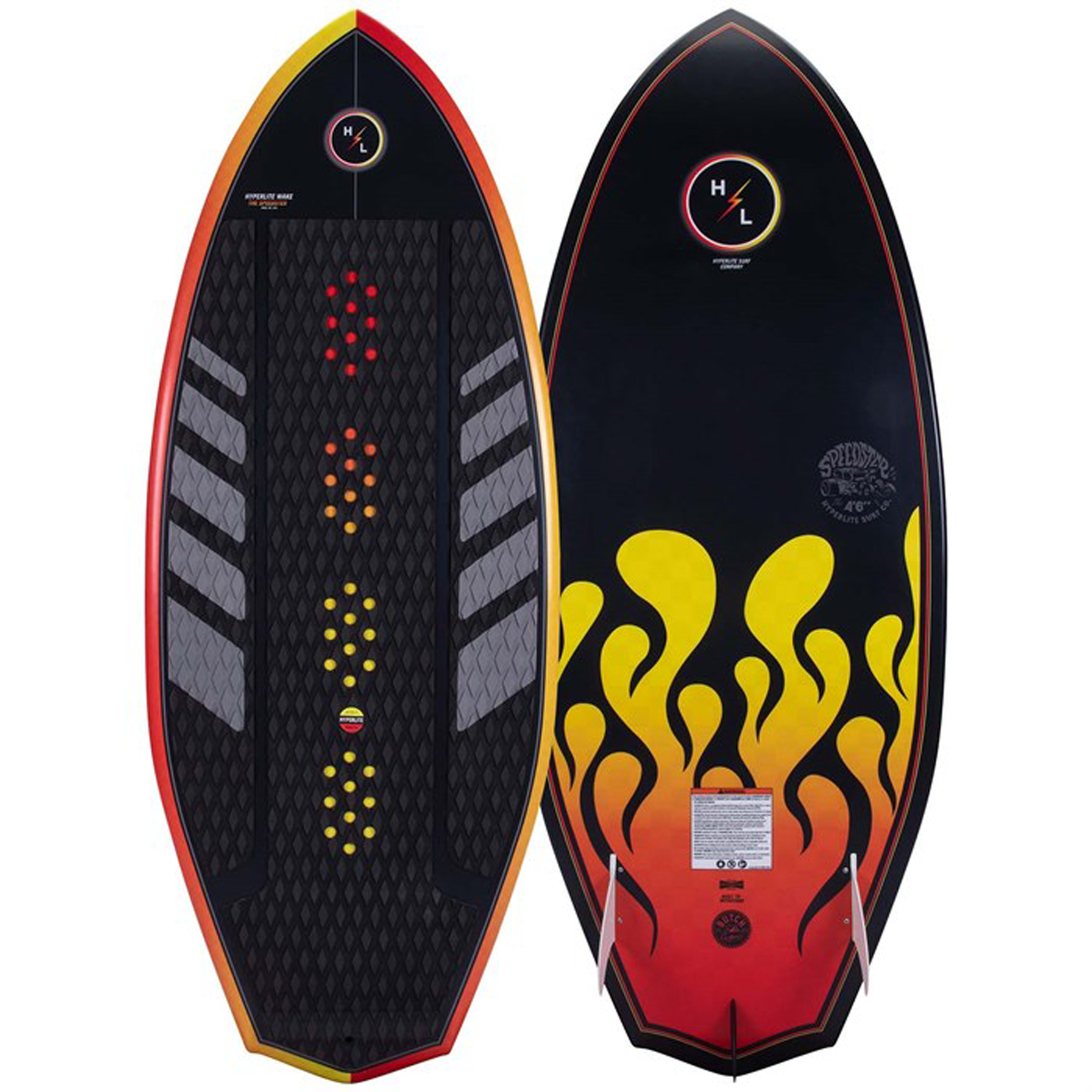 Birds eye view (left) and bottom view (right) of the Hyperlite Speedster