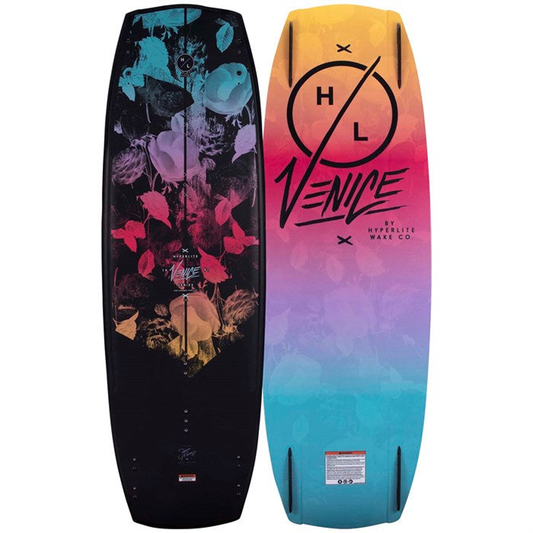 Birds eye view (left) and bottom view (right) of the Hyperlite Venice Snowboard