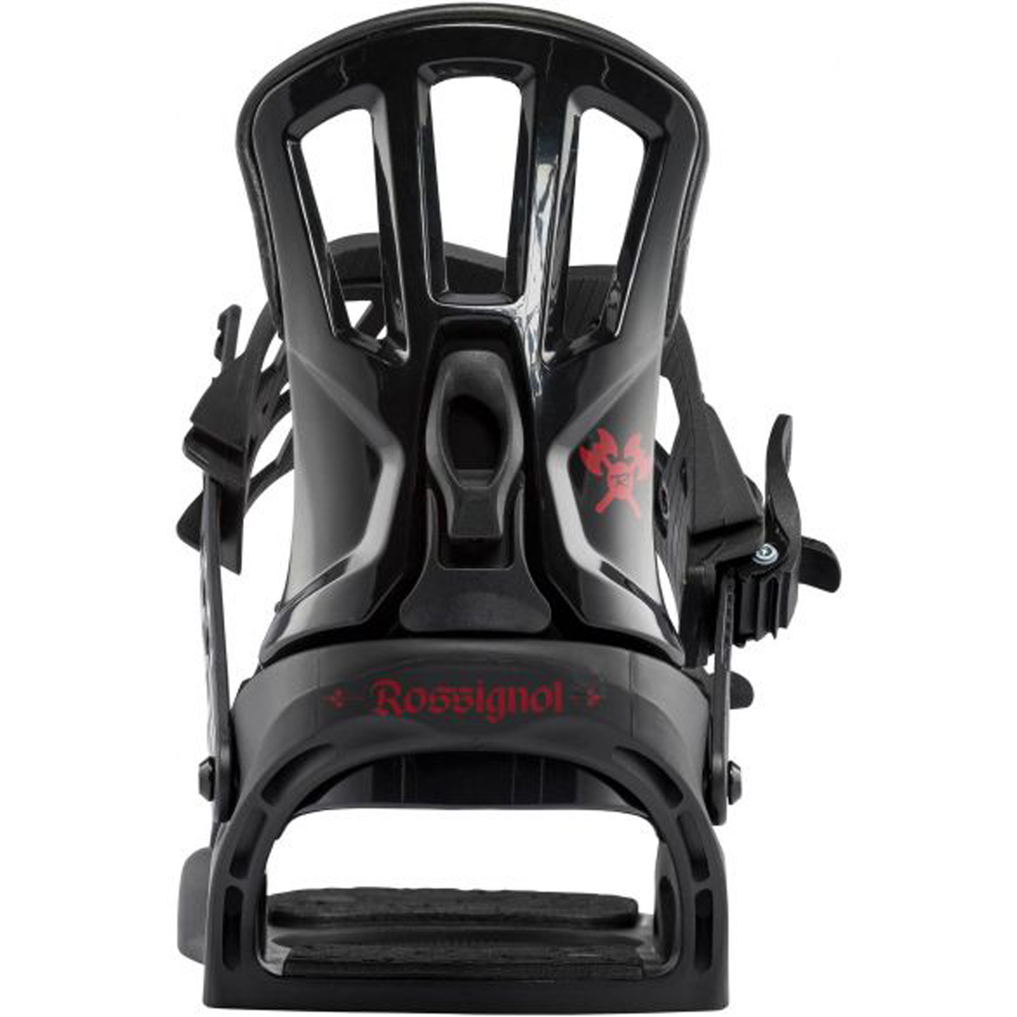 the rossignol battle snowboard binding in black and red