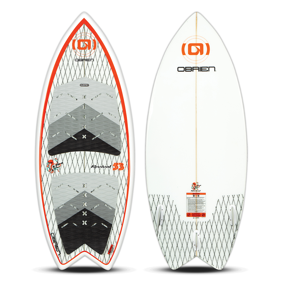 Top (left) and botom (right) view of the O'Brien Revival Wake Surfboard