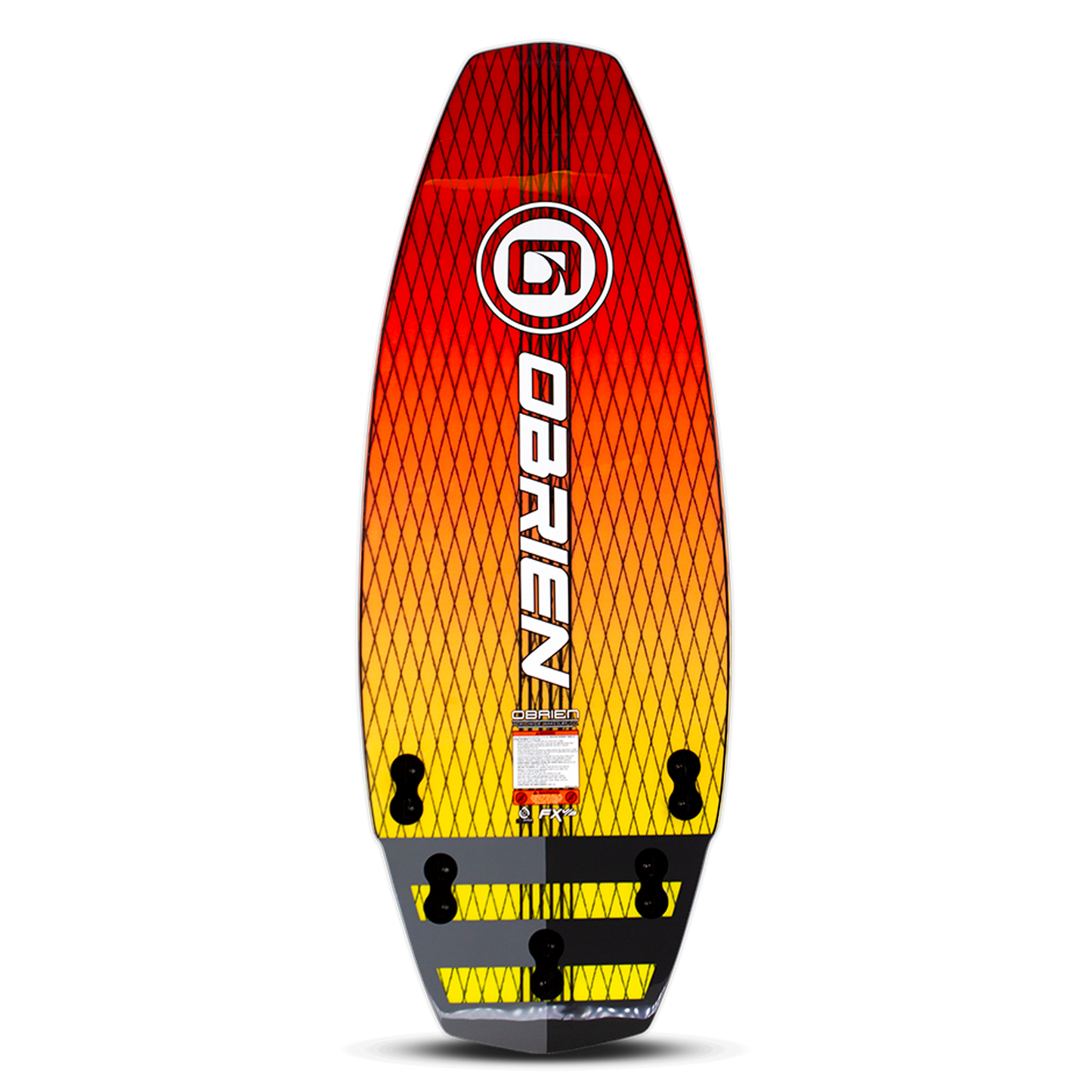 Bottom view of the O'Brien FX V3 wake surf board