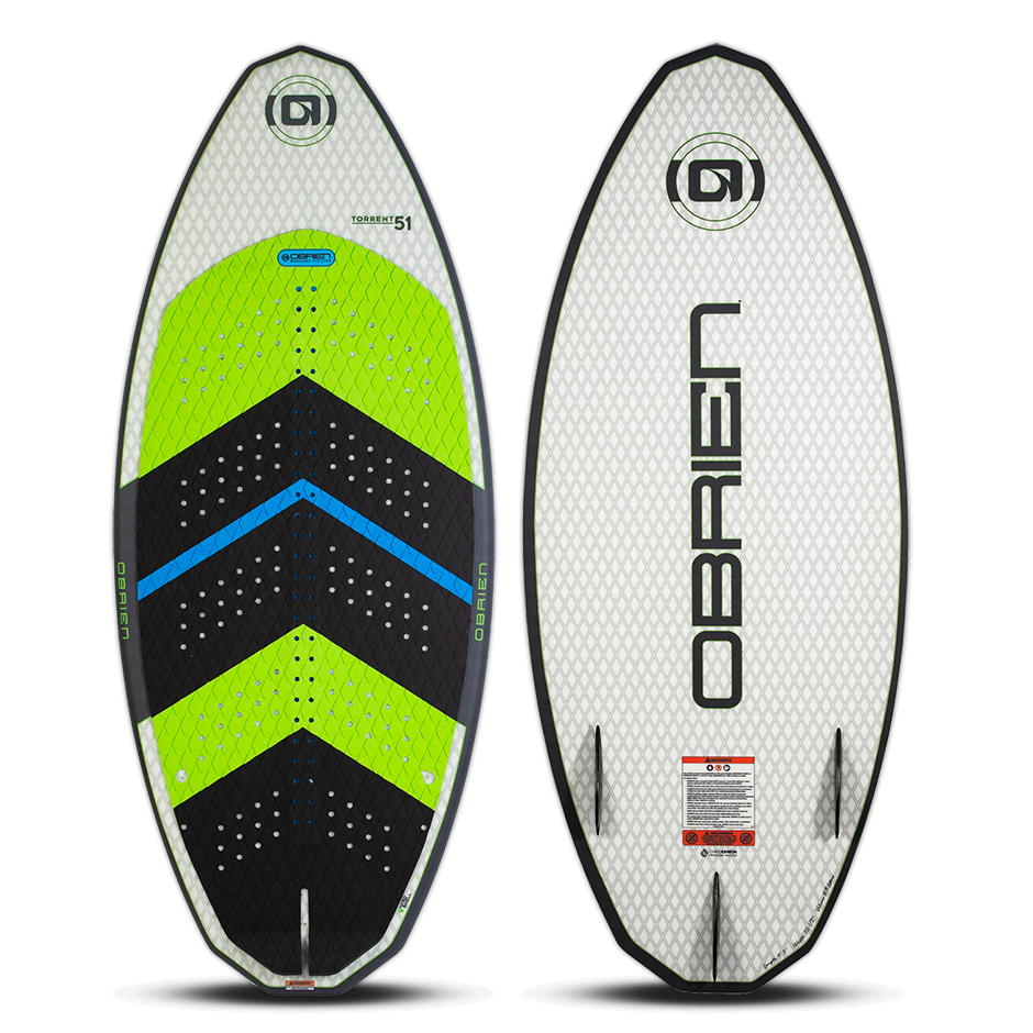 top (left) and bottom (right) view of the O'Brien torrent wakesurf board